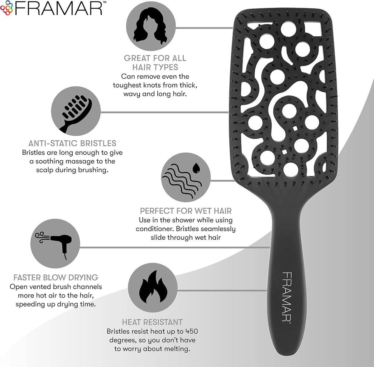Brosse Démêlante Cheveux Bouclés Cheveux Bouclés, Démêlante, Noir
