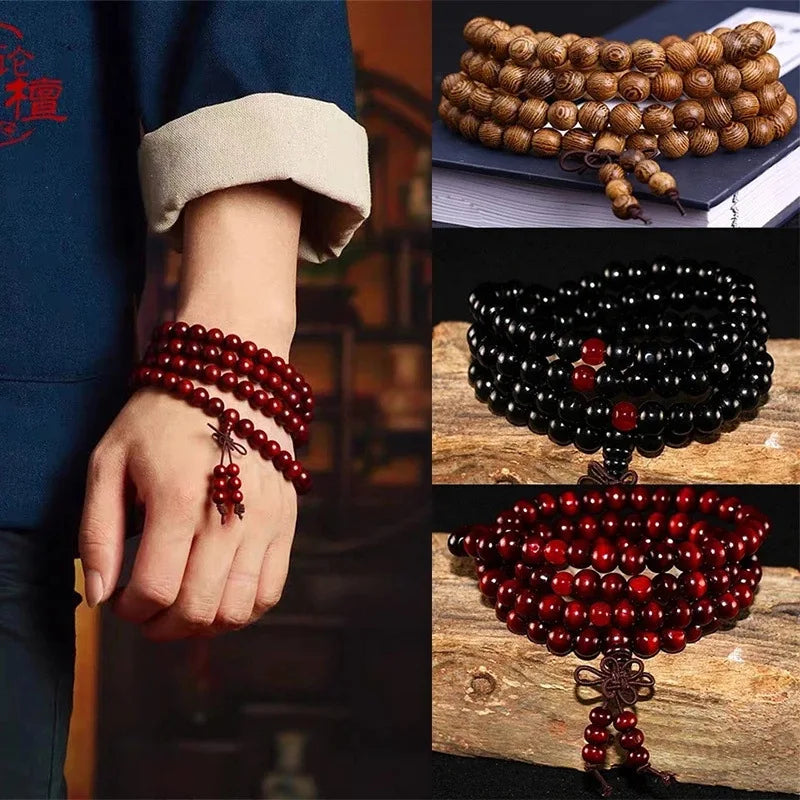 Natural Chinese Sandalwood 108 Prayer Beads Mala Bracelet Necklace 6mm